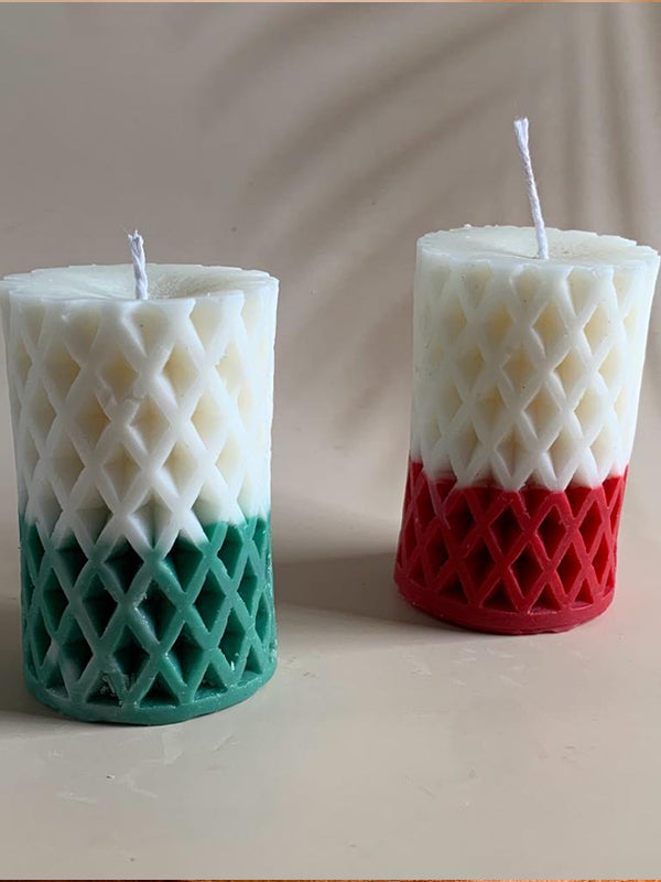 Cylinder Grid Candle (Red & White)