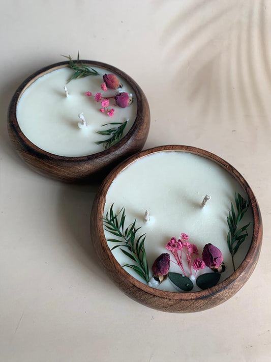 Solid Wooden Bowl Candle